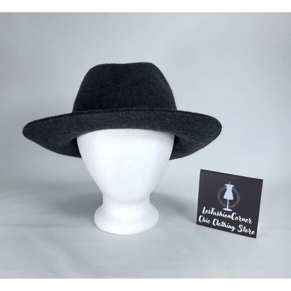 Banana Republic Gray 100% Wool Fedora Hat with Black Trim S/M 1529 - Picture 2 of 13